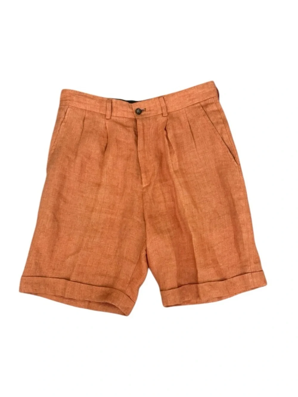 Ike Behar New York Orange Pleated Linen Shorts Size 36